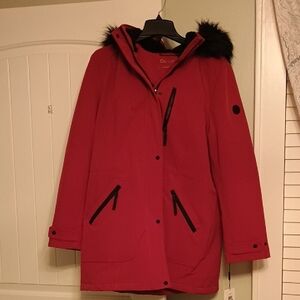 NWT Woman's XL Calvin Klein Ski Jacket with Black Details, Deep Red, Heavy Duty